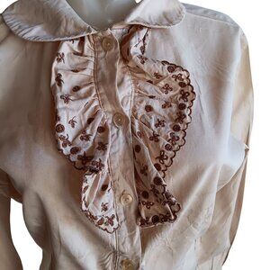 Women's Medium Vintage 1960's Top Bobbie Brooks Mod Blouse Ruffle Cuff Distress